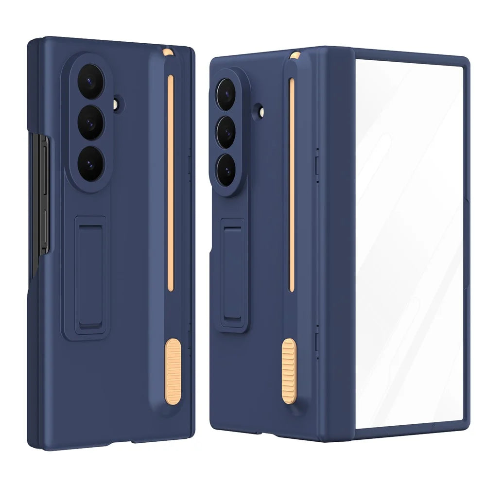 For Samsung Galaxy Z TriFold 5G Kickstand Phone Case with Tempered Glass Screen Protector and Stylus Pen - Sapphire - 1