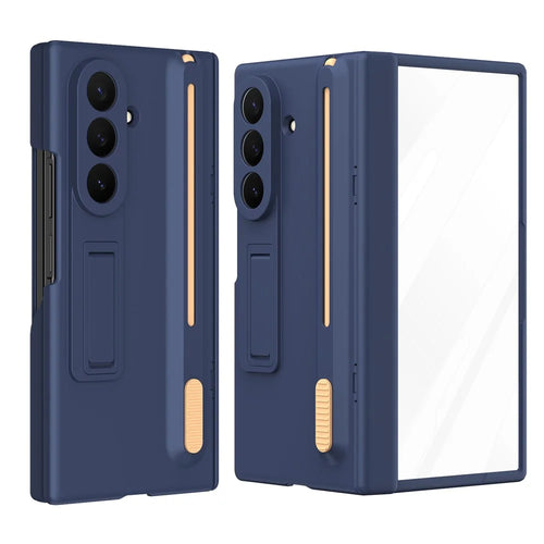 For Samsung Galaxy Z TriFold 5G Kickstand Phone Case with Tempered Glass Screen Protector and Stylus Pen - Sapphire - 1
