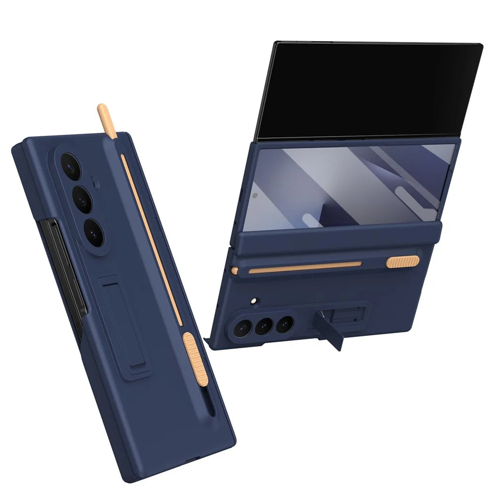 For Samsung Galaxy Z TriFold 5G Kickstand Phone Case with Tempered Glass Screen Protector and Stylus Pen - Sapphire - 2