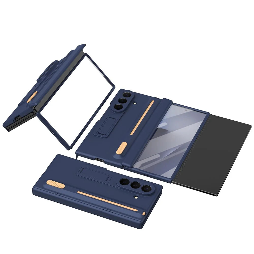 For Samsung Galaxy Z TriFold 5G Kickstand Phone Case with Tempered Glass Screen Protector and Stylus Pen - Sapphire - 3