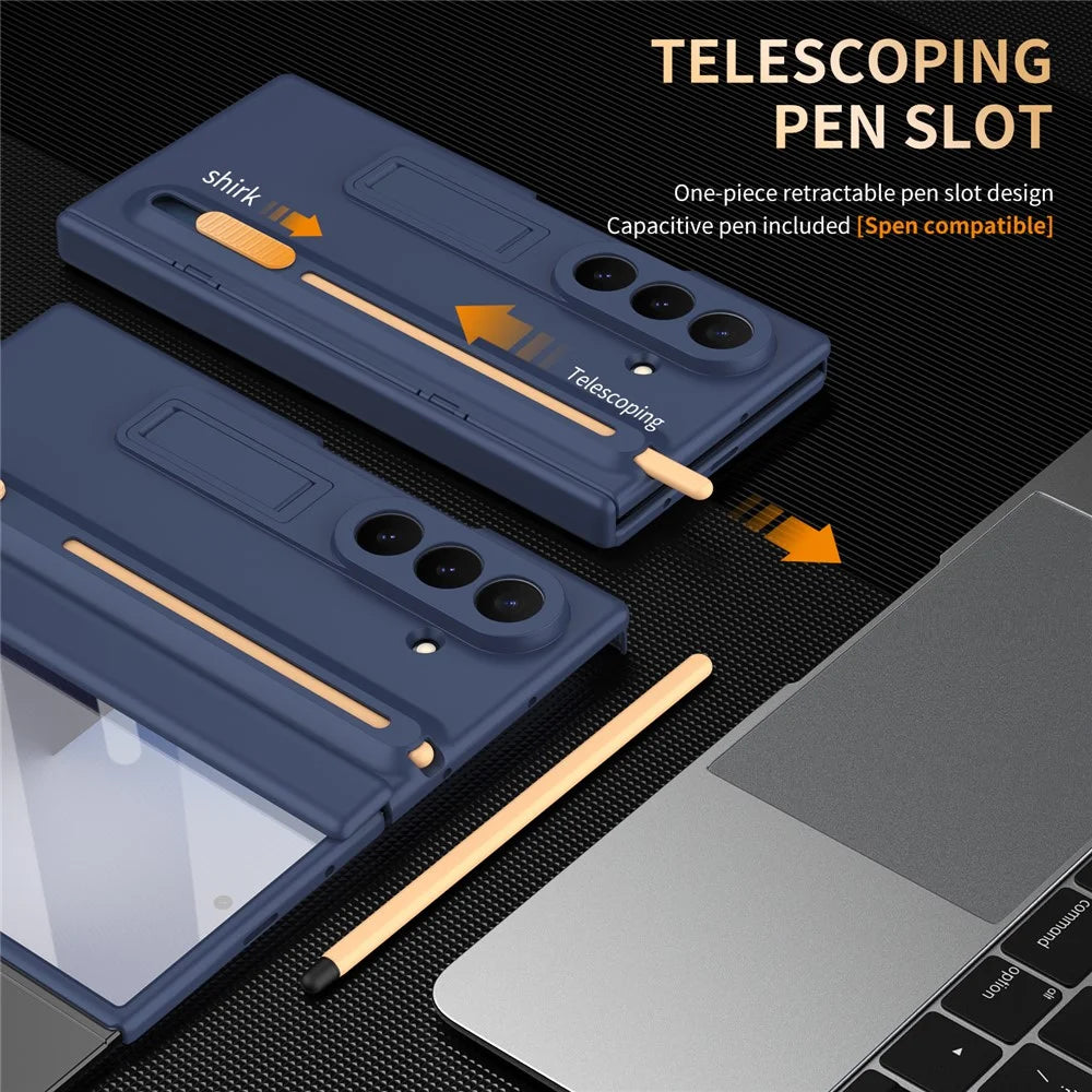 For Samsung Galaxy Z TriFold 5G Kickstand Phone Case with Tempered Glass Screen Protector and Stylus Pen - Sapphire - 4