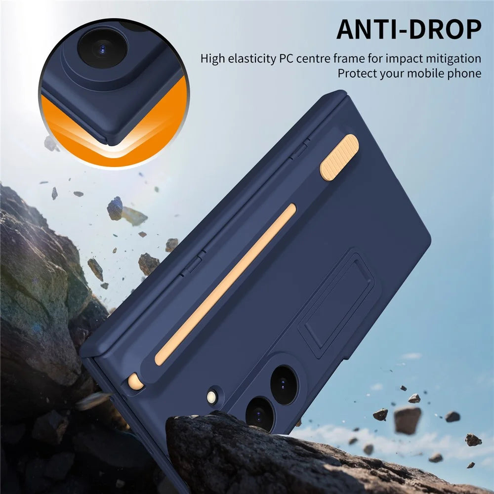 For Samsung Galaxy Z TriFold 5G Kickstand Phone Case with Tempered Glass Screen Protector and Stylus Pen - Sapphire - 6