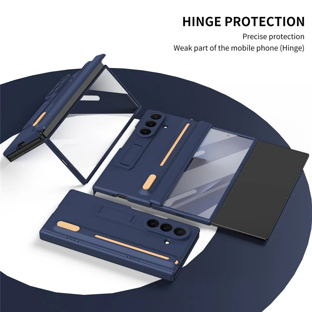 For Samsung Galaxy Z TriFold 5G Kickstand Phone Case with Tempered Glass Screen Protector and Stylus Pen - Sapphire - 7