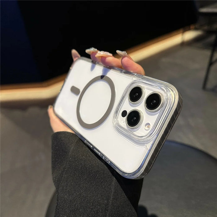For iPhone 16 Pro Case Compatible with MagSafe TPU PC Clear Phone Cover with Metal Buttons - Blue - 3