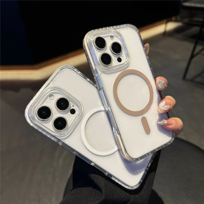 For iPhone 16 Pro Case Compatible with MagSafe TPU PC Clear Phone Cover with Metal Buttons - Blue - 4