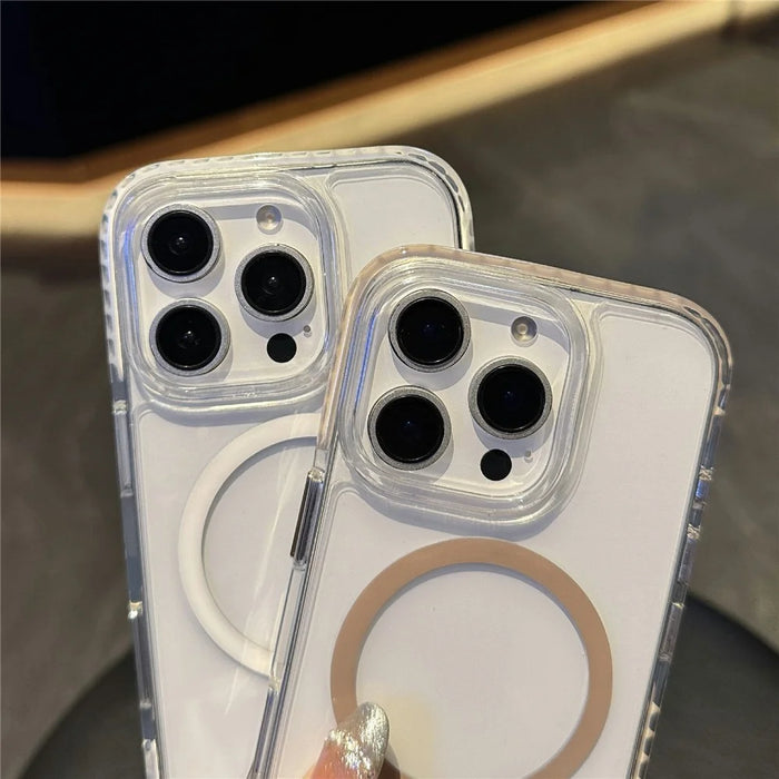 For iPhone 16 Pro Case Compatible with MagSafe TPU PC Clear Phone Cover with Metal Buttons - Blue - 5