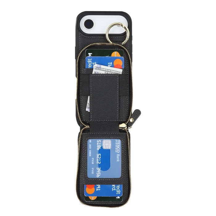 For iPhone Air Case with Zipper Pouch  /  Ring Kickstand  /  Strap Litchi Texture PU + TPU Phone Cover - Black - 4