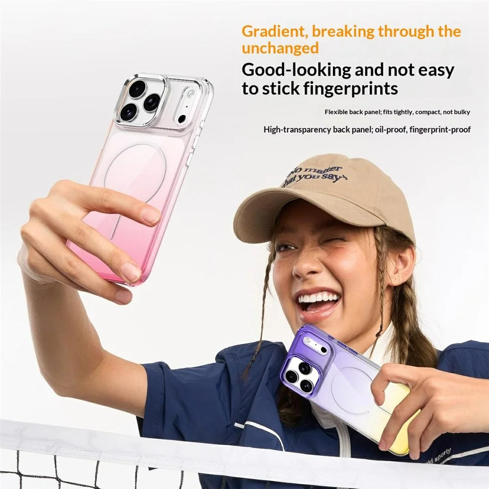 For iPhone 17 Pro Magnetic Case Gradient Color Hard PC Phone Back Cover - Pink - 6