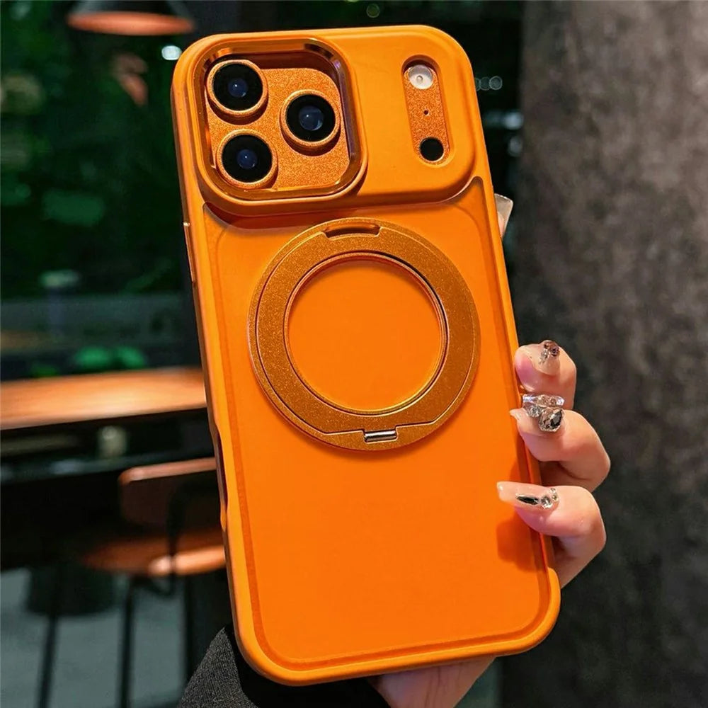 For iPhone 17 Pro Case Rotating Kickstand PC + TPU Shockproof Phone Back Cover Compatible with MagSafe - Orange - 1
