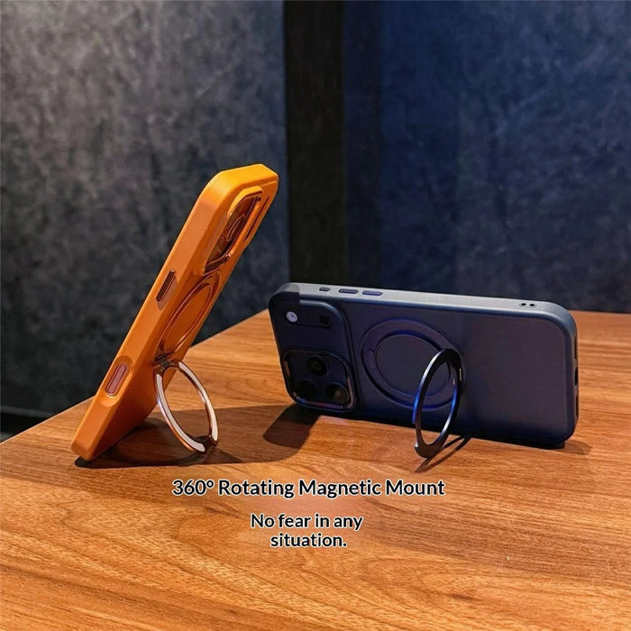 For iPhone 17 Pro Case Rotating Kickstand PC + TPU Shockproof Phone Back Cover Compatible with MagSafe - Orange - 2