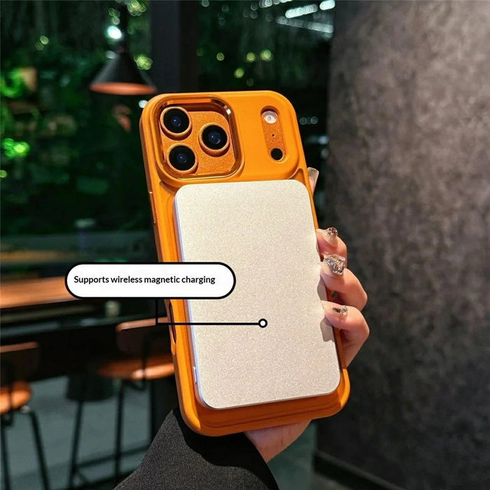 For iPhone 17 Pro Case Rotating Kickstand PC + TPU Shockproof Phone Back Cover Compatible with MagSafe - Orange - 3