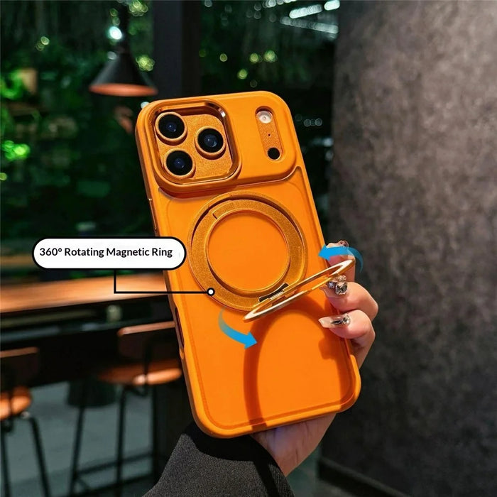 For iPhone 17 Pro Case Rotating Kickstand PC + TPU Shockproof Phone Back Cover Compatible with MagSafe - Orange - 5