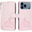 For iPhone 18 Pro Max / 17 Pro Max Case RFID Blocking Wallet Stand Imprinted Cat Pattern Leather Flip Phone Cover with Wrist Strap - Pink - 1
