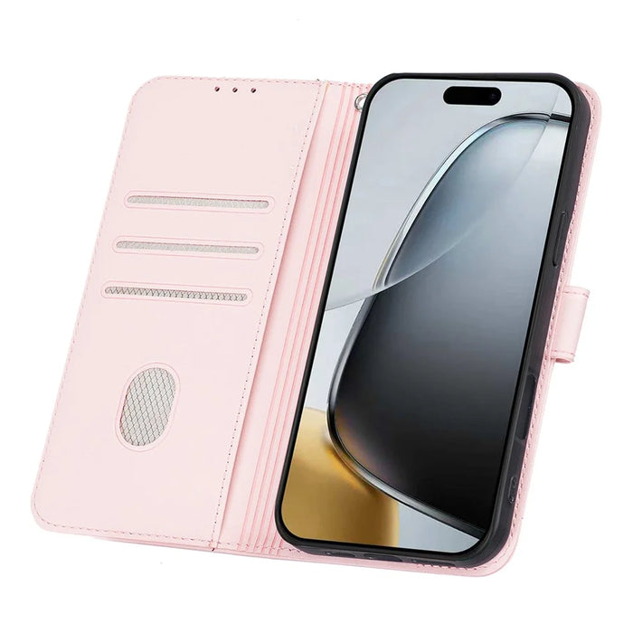 For iPhone 18 Pro Max / 17 Pro Max Case RFID Blocking Wallet Stand Imprinted Cat Pattern Leather Flip Phone Cover with Wrist Strap - Pink - 2