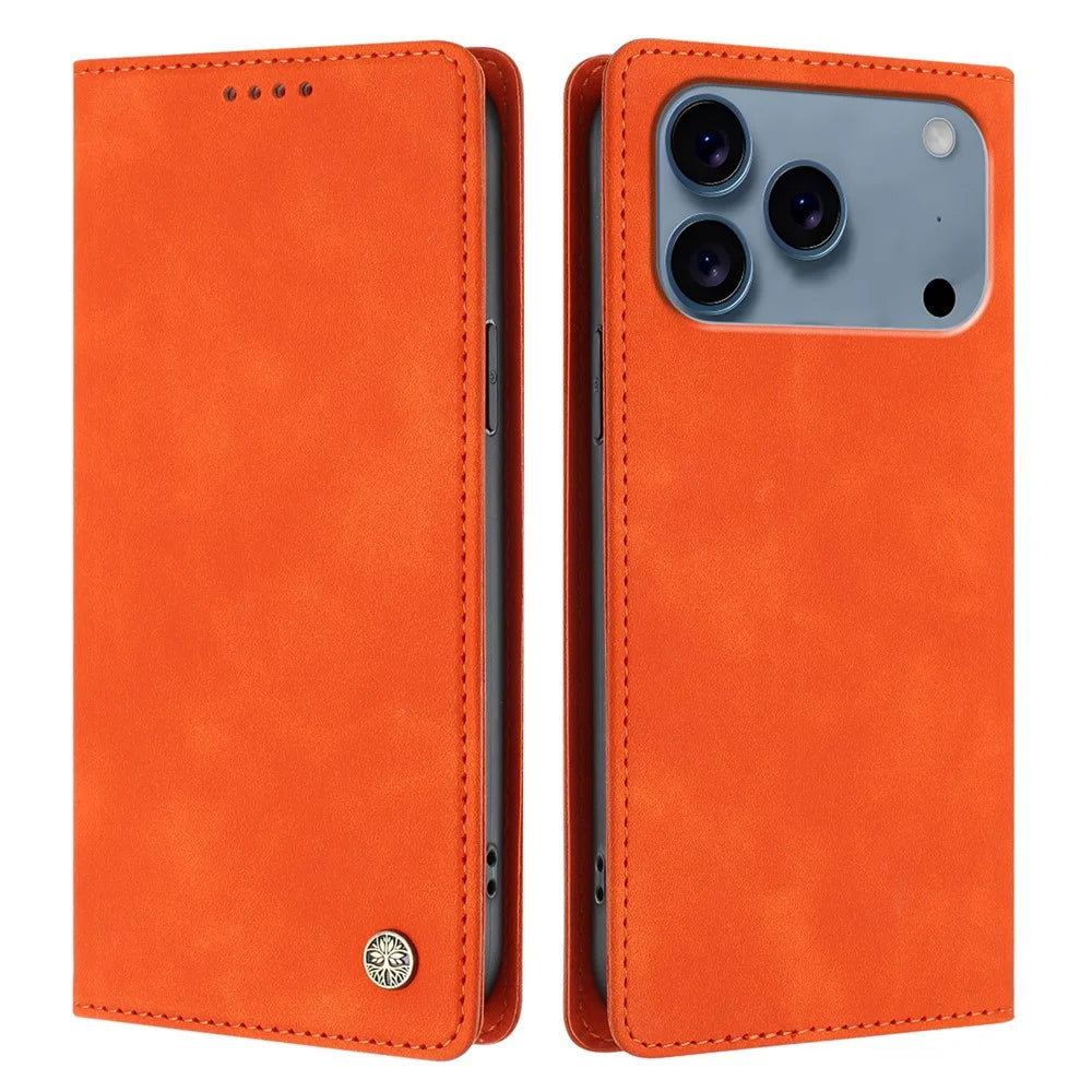 HX For iPhone 18 Pro Max / 17 Pro Max Case RFID Blocking Wallet Stand Leather Flip Phone Cover - Orange - 1