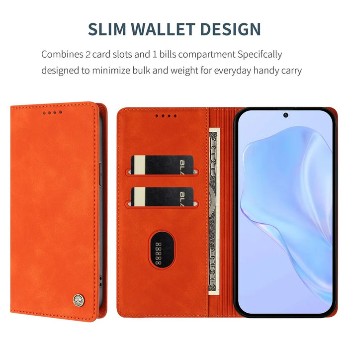 HX For iPhone 18 Pro Max / 17 Pro Max Case RFID Blocking Wallet Stand Leather Flip Phone Cover - Orange - 5