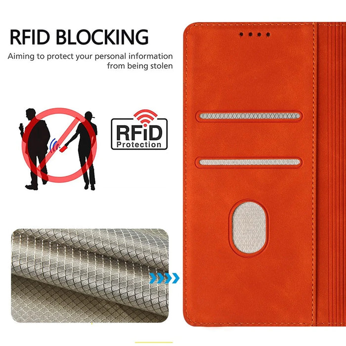 HX For iPhone 18 Pro Max / 17 Pro Max Case RFID Blocking Wallet Stand Leather Flip Phone Cover - Orange - 7
