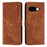 For Google Pixel 10a Stand Case Imprinted Lines Leather Phone Cover - Brown - 1