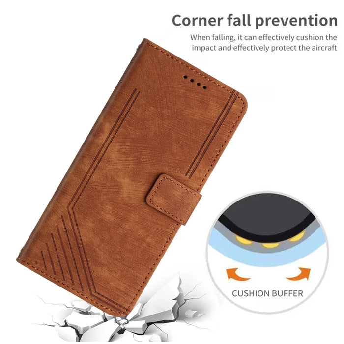 For Google Pixel 10a Stand Case Imprinted Lines Leather Phone Cover - Brown - 5