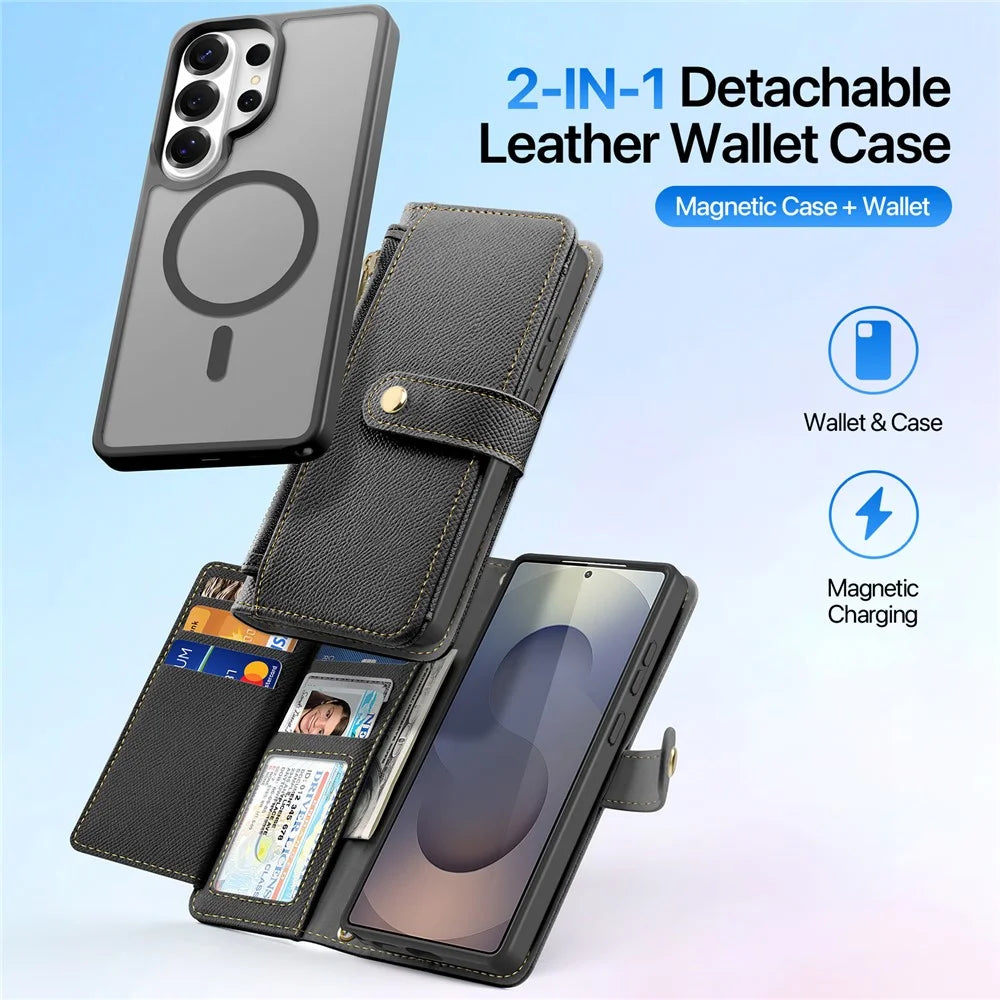 DUX DUCIS For Samsung Galaxy S26 Ultra Case  Lawa Series Detachable Magnetic Cowhide Leather Cover Zipper Wallet - Black - 3