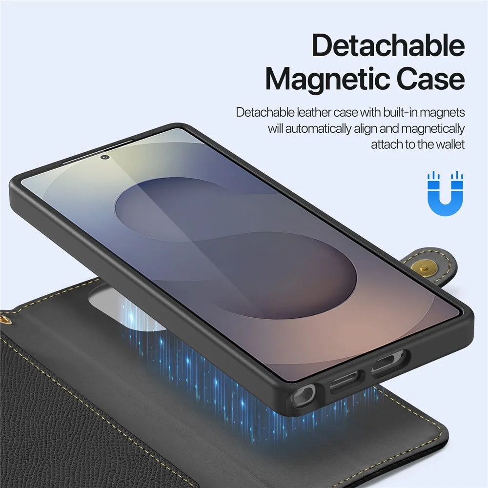 DUX DUCIS For Samsung Galaxy S26 Ultra Case  Lawa Series Detachable Magnetic Cowhide Leather Cover Zipper Wallet - Black - 5