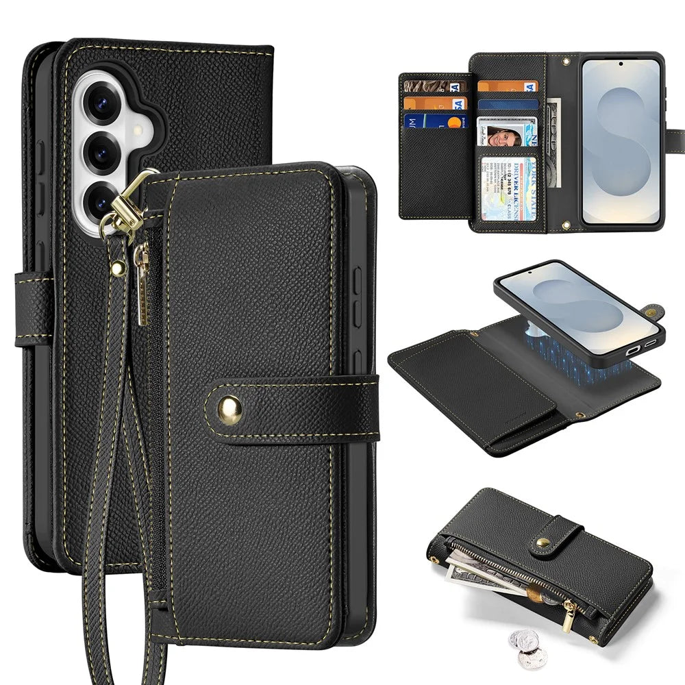 DUX DUCIS For Samsung Galaxy S26+ Case  Lawa Series Detachable Magnetic Cowhide Leather Cover Zipper Wallet - Black - 1