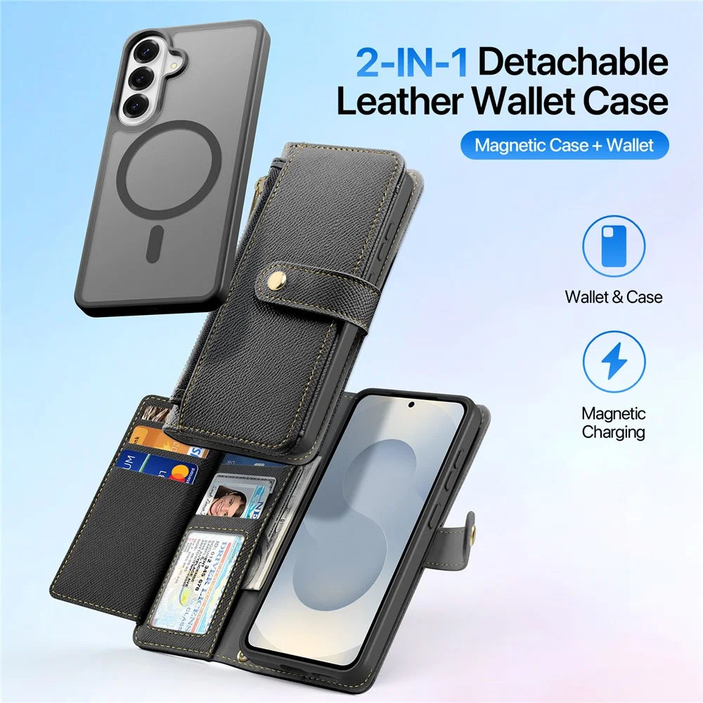DUX DUCIS For Samsung Galaxy S26+ Case  Lawa Series Detachable Magnetic Cowhide Leather Cover Zipper Wallet - Black - 3