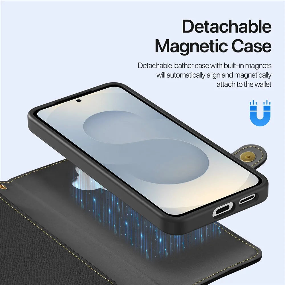 DUX DUCIS For Samsung Galaxy S26+ Case  Lawa Series Detachable Magnetic Cowhide Leather Cover Zipper Wallet - Black - 5