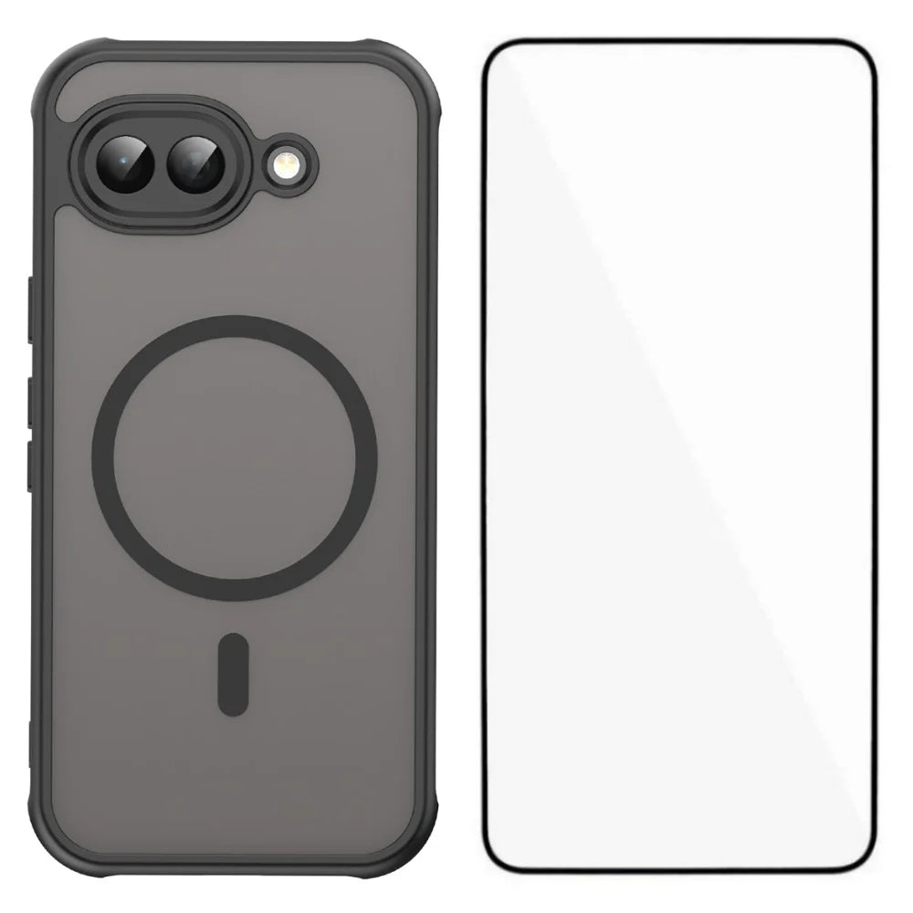 WANLONFENG For Google Pixel 10a Magnetic Case with Screen Film  FD Series Skin Touch TPU + PC Phone Back Cover - Black - 1