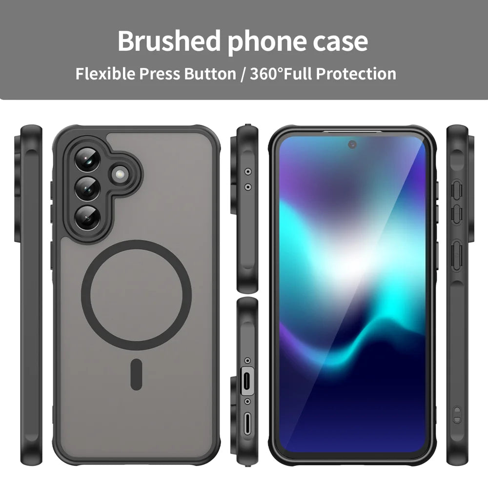 WANLONFENG For Samsung Galaxy A37 5G Magnetic Case with Screen Film  FD Series Skin Touch TPU + PC Phone Back Cover - Black - 3