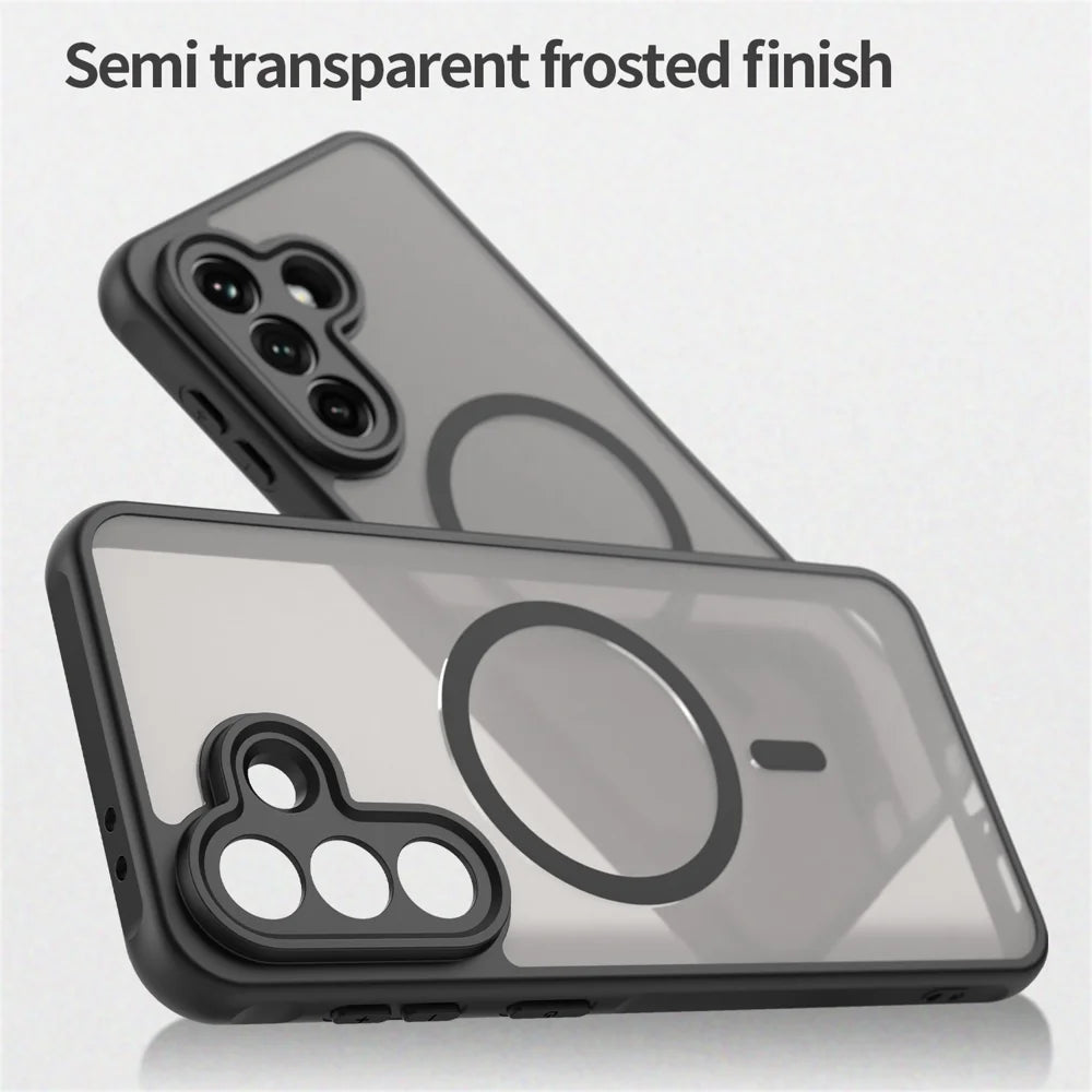 WANLONFENG For Samsung Galaxy A37 5G Magnetic Case with Screen Film  FD Series Skin Touch TPU + PC Phone Back Cover - Black - 6
