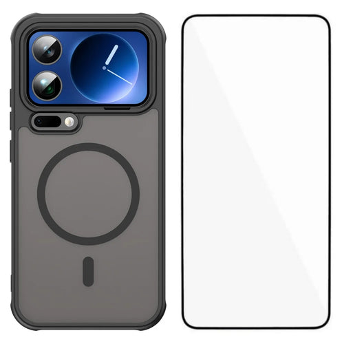 WANLONFENG For Xiaomi 17 Pro Magnetic Case FD Series PC TPU Skin Touch Anti-drop Large Lens Phone Back Cover with Tempered Glass - Black - 1