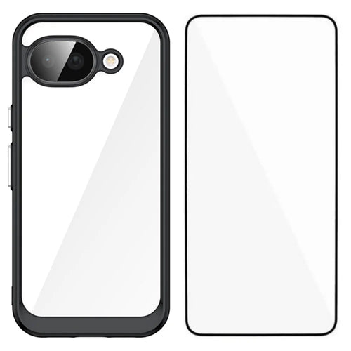 WANLONFENG For Google Pixel 10a Phone Case  XC Series TPU Acrylic Cover with Tempered Glass (Big Lens Hole) - Black - 1
