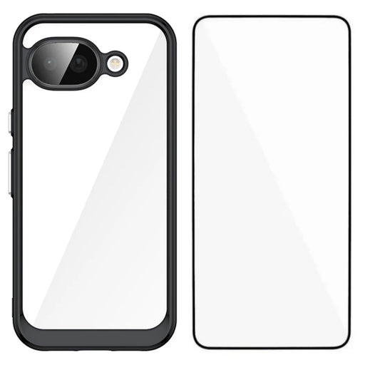 WANLONFENG For Google Pixel 10a Phone Case  XC Series TPU Acrylic Cover with Tempered Glass (Big Lens Hole) - Black - 1