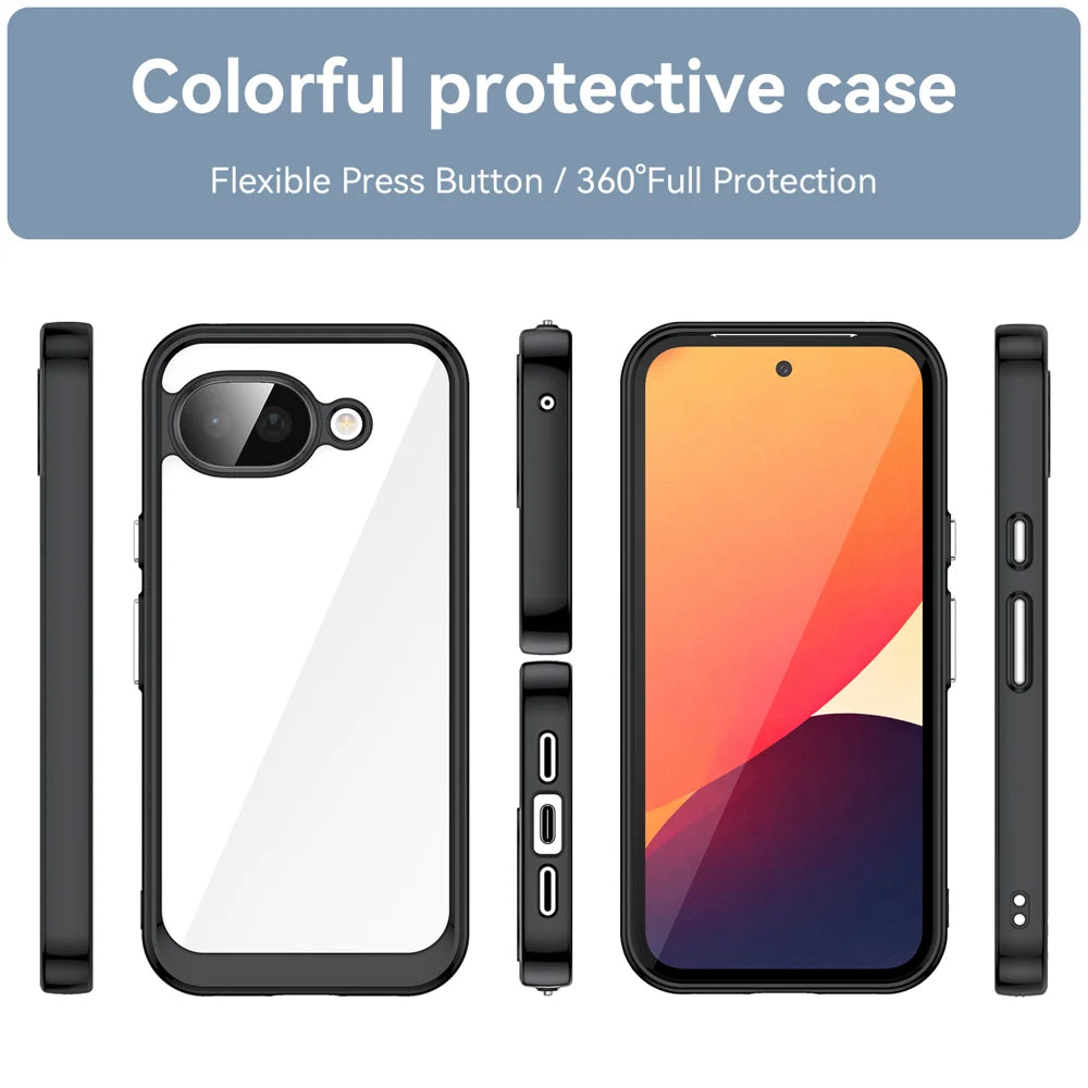WANLONFENG For Google Pixel 10a Phone Case  XC Series TPU Acrylic Cover with Tempered Glass (Big Lens Hole) - Black - 3