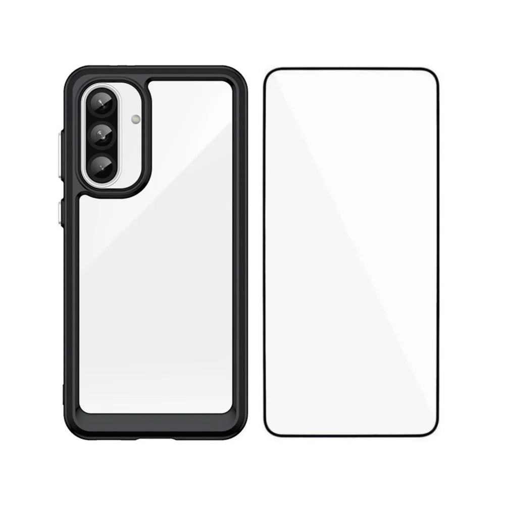 WANLONFENG For Samsung Galaxy A37 5G Phone Case  XC Series TPU Acrylic Cover with Tempered Glass (Big Lens Hole) - Black - 1