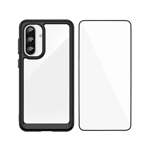 WANLONFENG For Samsung Galaxy A37 5G Phone Case  XC Series TPU Acrylic Cover with Tempered Glass (Big Lens Hole) - Black - 1