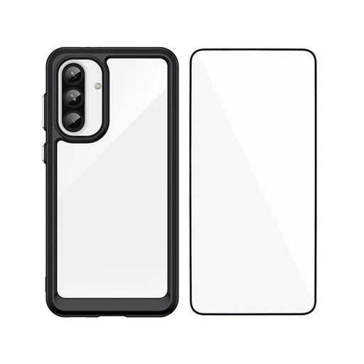 WANLONFENG For Samsung Galaxy A37 5G Phone Case  XC Series TPU Acrylic Cover with Tempered Glass (Big Lens Hole) - Black - 1