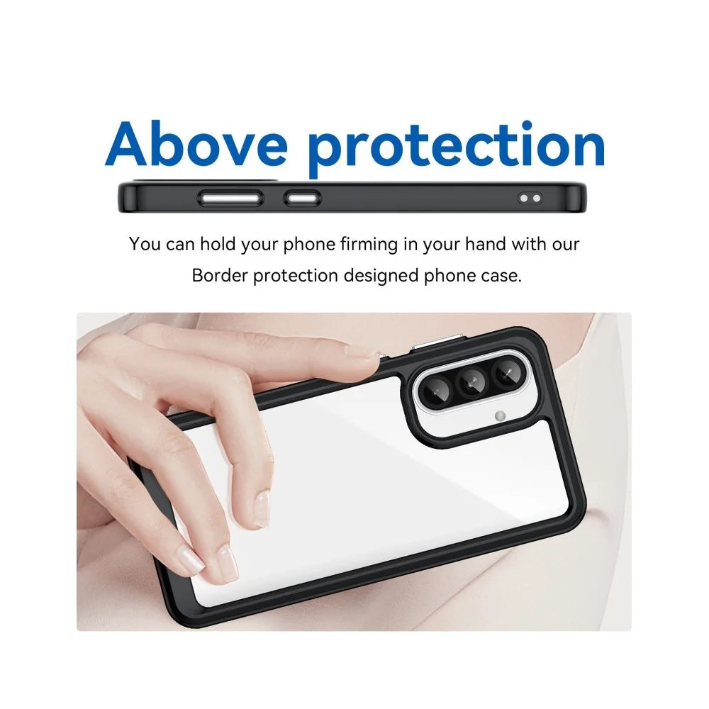 WANLONFENG For Samsung Galaxy A37 5G Phone Case  XC Series TPU Acrylic Cover with Tempered Glass (Big Lens Hole) - Black - 5