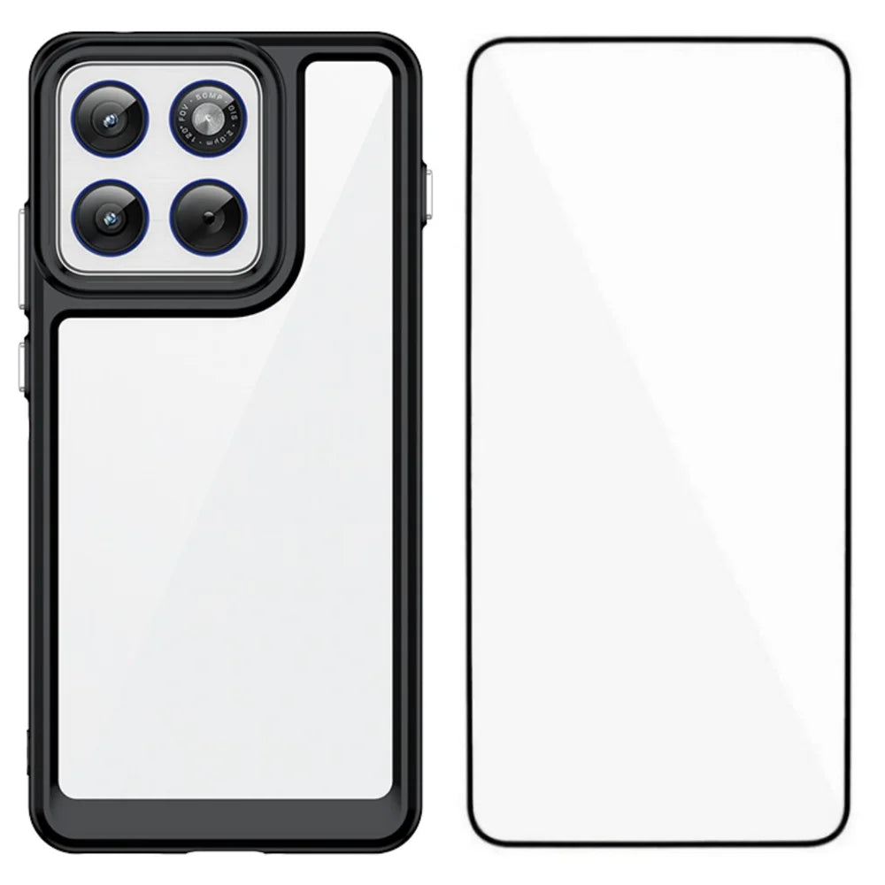 WANLONFENG For Motorola Edge 70 5G Phone Case  XC Series TPU Acrylic Cover with Tempered Glass (Big Lens Hole) - Black - 1