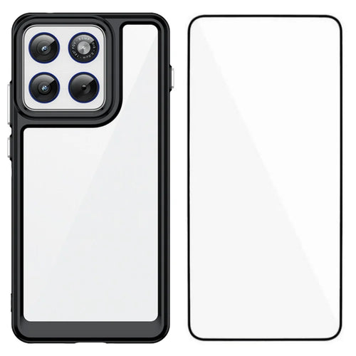 WANLONFENG For Motorola Edge 70 5G Phone Case  XC Series TPU Acrylic Cover with Tempered Glass (Big Lens Hole) - Black - 1