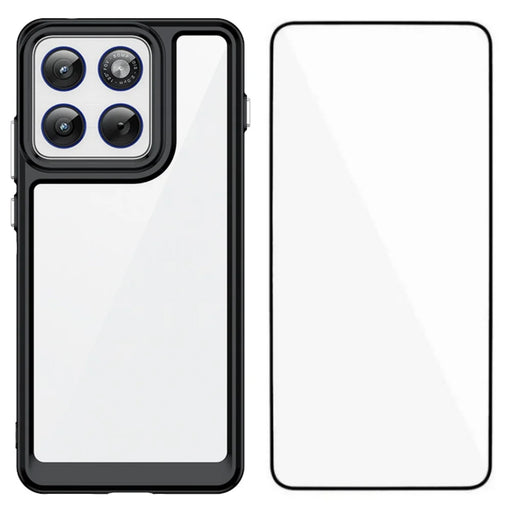 WANLONFENG For Motorola Edge 70 5G Phone Case  XC Series TPU Acrylic Cover with Tempered Glass (Big Lens Hole) - Black - 1