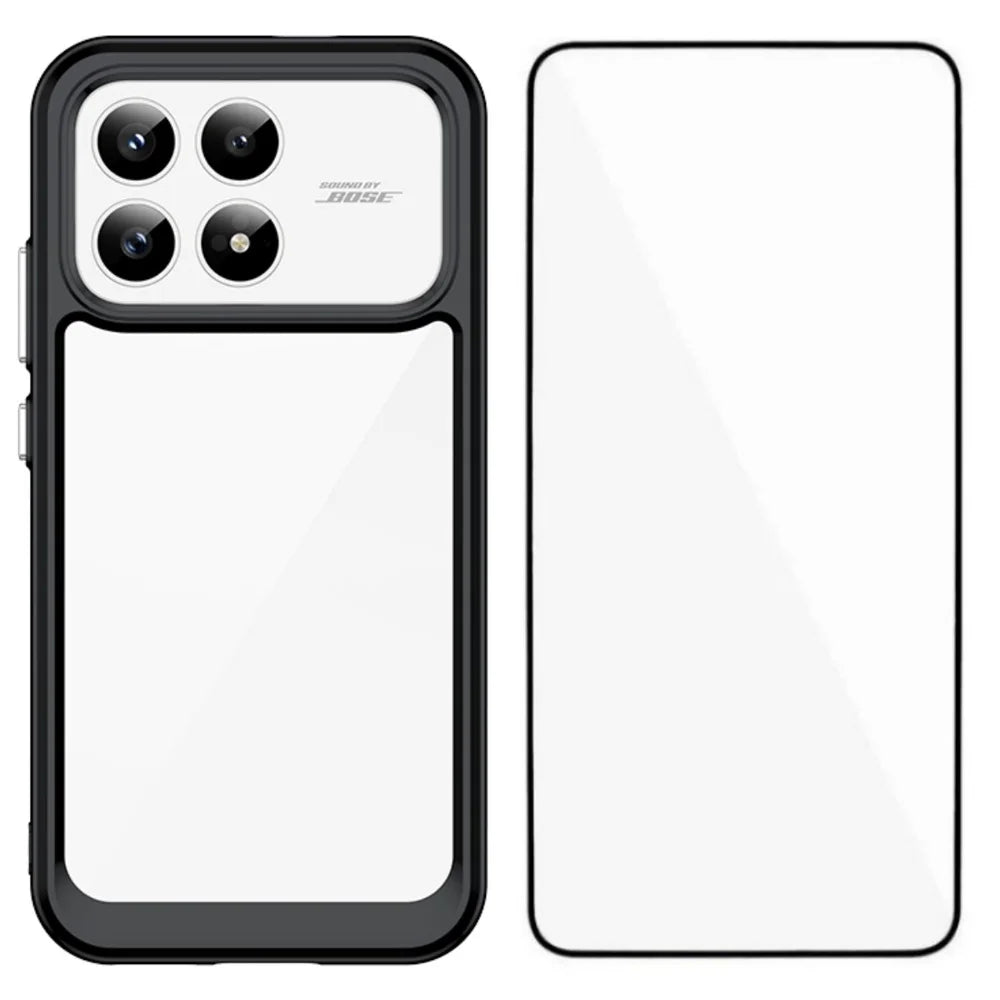 WANLONFENG For Xiaomi Redmi K90 5G / Xiaomi Poco F8 Pro 5G Phone Case  XC Series TPU Acrylic Cover with Tempered Glass (Big Lens Hole) - Black - 1