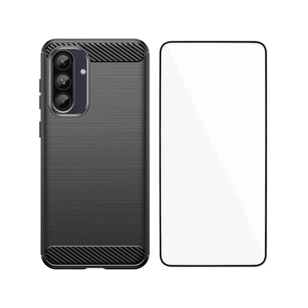 WANLONFENG For Samsung Galaxy A37 5G Case with Screen Film  LS Series Big Lens Hole Brushed Texture TPU Phone Cover - Black - 1