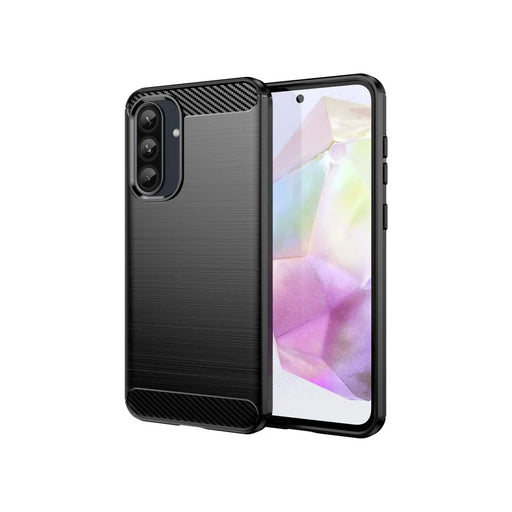 WANLONFENG For Samsung Galaxy A37 5G Case with Screen Film  LS Series Big Lens Hole Brushed Texture TPU Phone Cover - Black - 2