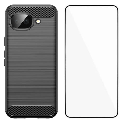WANLONFENG For Google Pixel 10a Case with Screen Film  LS Series Big Lens Hole Brushed Texture TPU Phone Cover - Black - 1