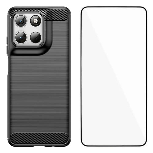 WANLONFENG For Motorola Moto G67 Power 5G Case with Screen Film  LS Series Big Lens Hole Brushed Texture TPU Phone Cover - Black - 1