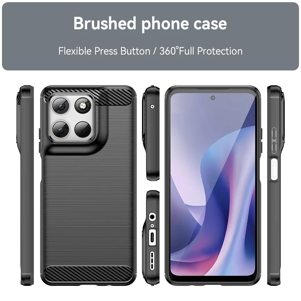 WANLONFENG For Motorola Moto G67 Power 5G Case with Screen Film  LS Series Big Lens Hole Brushed Texture TPU Phone Cover - Black - 3