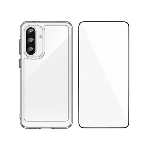 WANLONFENG For Samsung Galaxy A37 5G Case  MF Series TPU Acrylic Clear Phone Cover with Tempered Glass Film - Transparent - 1