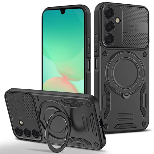 For Samsung Galaxy S26 Magnetic Case Shockproof TPU + PC Phone Back Cover with Kickstand - Black - 1